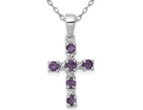 1/3 Carat (ctw) Amethyst Cross Pendant Necklace in Sterling Silver with Chain